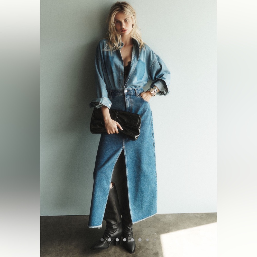 Pilcro from Anthropologie, Madi front-slit denim skirt, Endless summer wash, 4